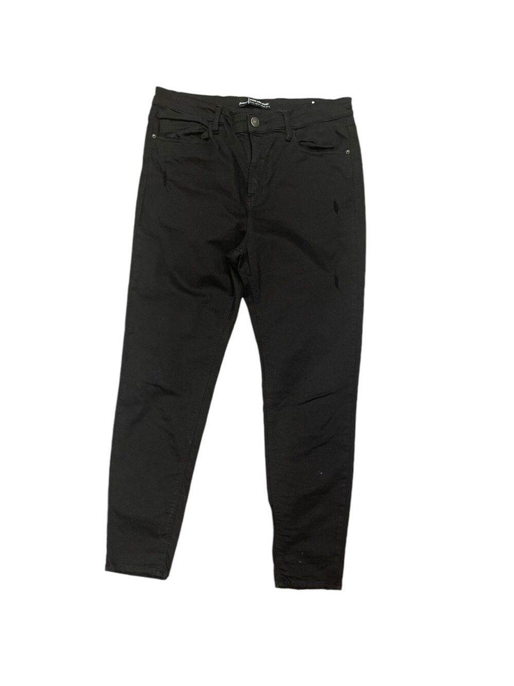 Stradivarius SZ 12 black super high waist distressed stretch denim zip jeans